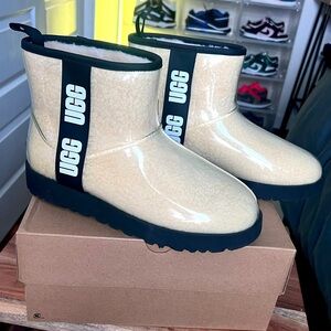 UGG clear, fleece lined booties